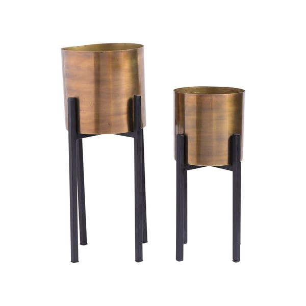 Country Living Set Of 2 Iron Planters On Stands Gold & Bronze