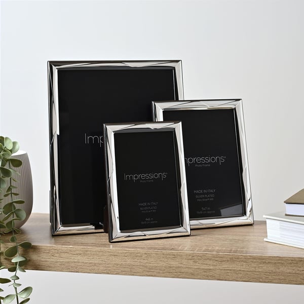 Impressions 999 Silver Geometric Photo Frame 5 x 7 Wood Back Made In Italy