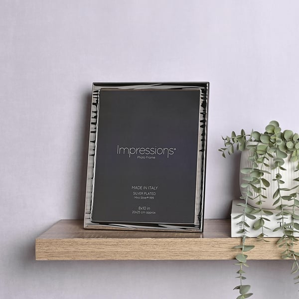 Impressions 999 Silver Narrow Wave Photo Frame 8 x 10 Wood Back Made In Italy