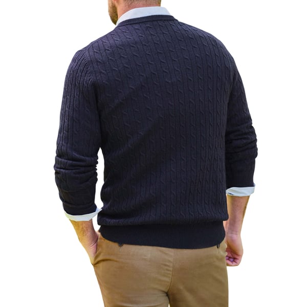 WoolOvers Mens Cable Knit Cashmere Merino Crew Neck Jumper
