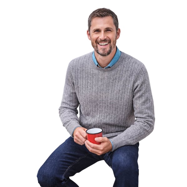 WoolOvers Mens Cable Knit Cashmere Merino Crew Neck Jumper WoolOvers Mens Cable Knit Cashmere Merino Crew Neck Jumper