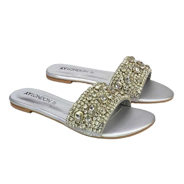 XY London Womens/Ladies Brielle Diamante Metallic Slip-on Flat Sandals