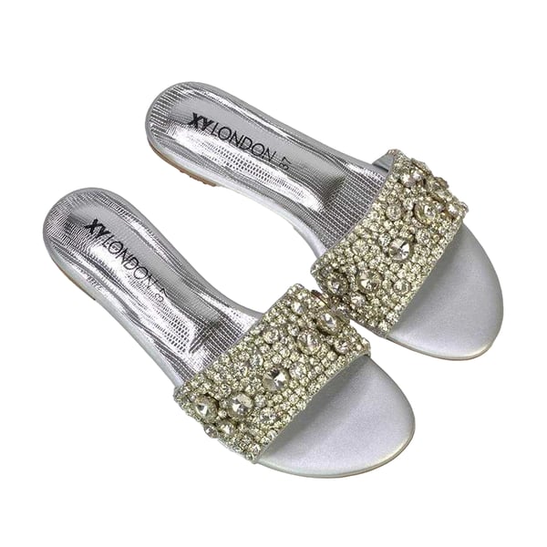 XY London Womens/Ladies Brielle Diamante Metallic Slip-on Flat Sandals
