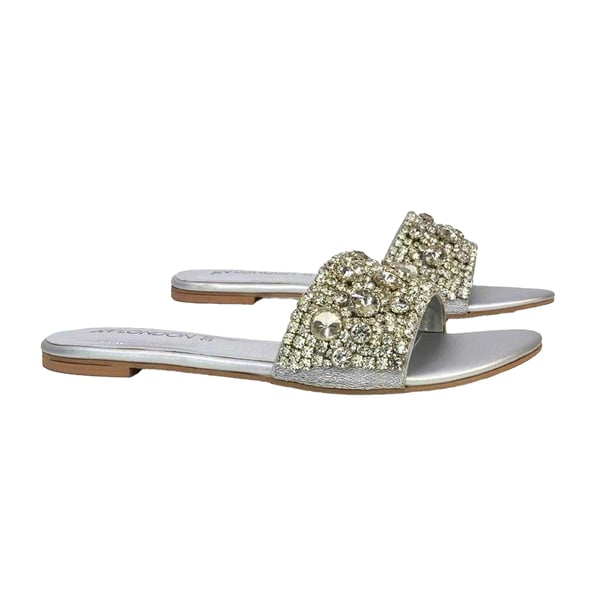 XY London Womens/Ladies Brielle Diamante Metallic Slip-on Flat Sandals XY London Womens/Ladies Brielle Diamante Metallic Slip-on Flat Sandals