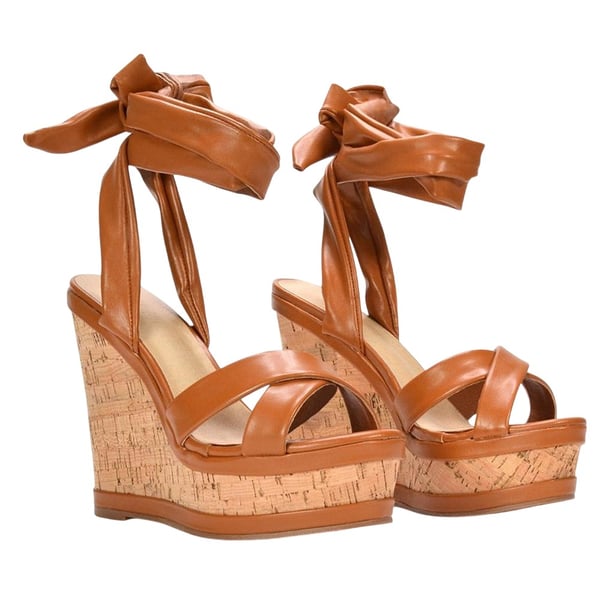 XY London Womens/Ladies Kammie Cork Lace Up Strappy Wedge Sandals