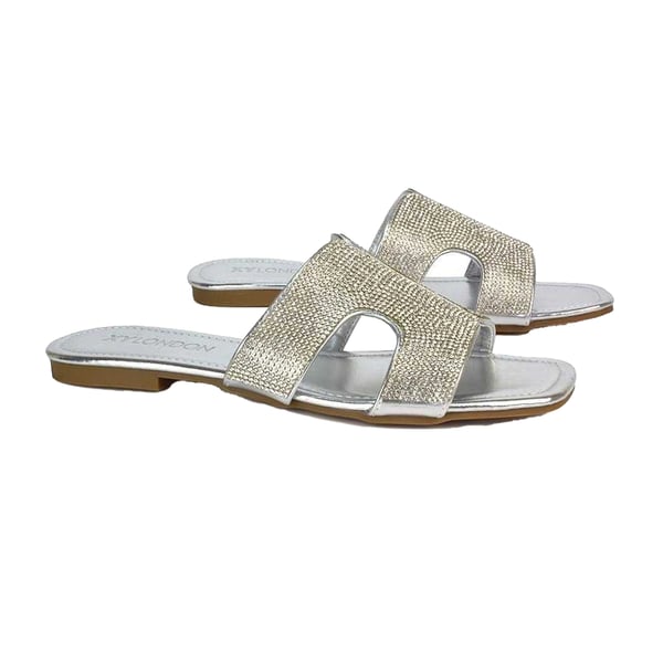 XY London Womens/Ladies Jamie Metallic Sparkly Diamante Flat Sandals