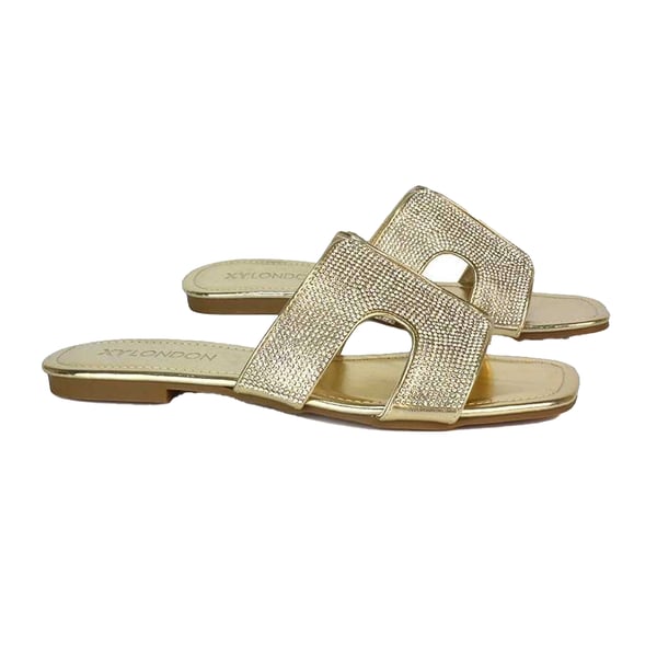 XY London Womens/Ladies Jamie Metallic Sparkly Diamante Flat Sandals