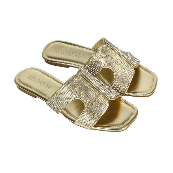 XY London Womens/Ladies Jamie Metallic Sparkly Diamante Flat Sandals