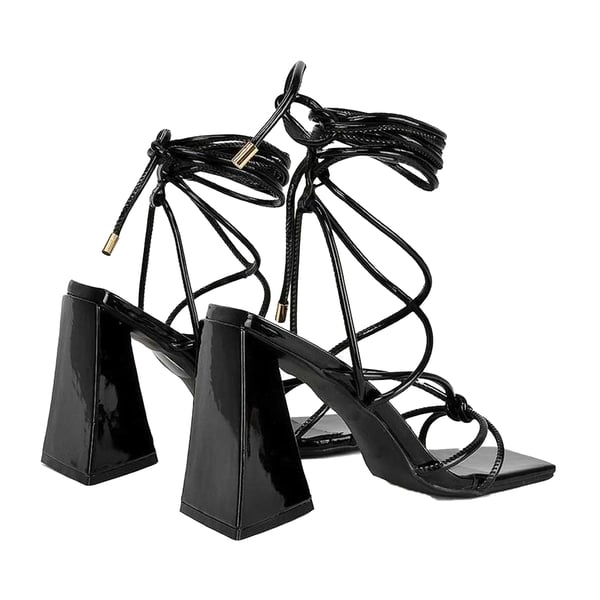 XY London Womens/Ladies Krystal Patent Strappy Lace Up Flare Heel High Heels