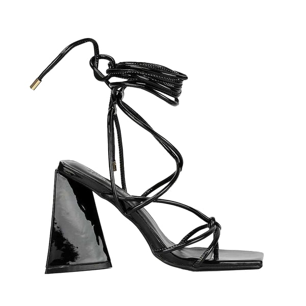 XY London Womens/Ladies Krystal Patent Strappy Lace Up Flare Heel High Heels