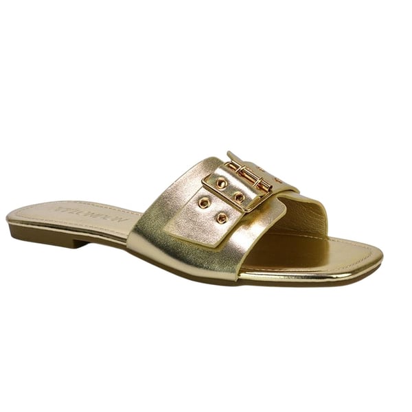 XY London Womens/Ladies Inez Buckle Metallic Square Toe Strappy Flat Sandals