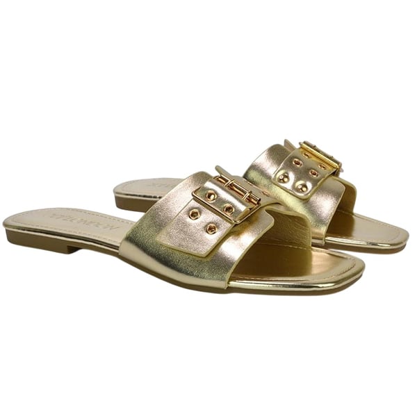 XY London Womens/Ladies Inez Buckle Metallic Square Toe Strappy Flat Sandals
