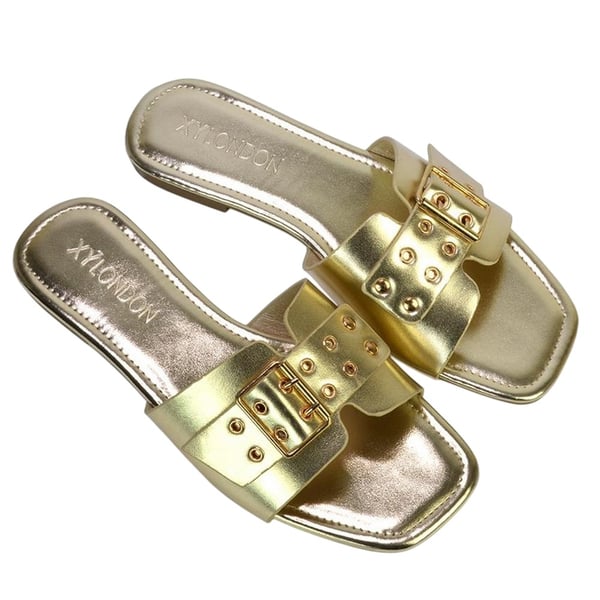 XY London Womens/Ladies Inez Buckle Metallic Square Toe Strappy Flat Sandals