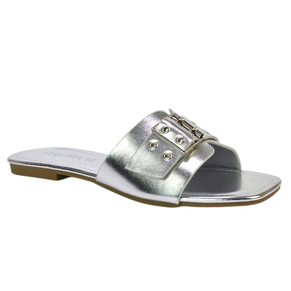 XY London Womens/Ladies Inez Buckle Metallic Square Toe Strappy Flat Sandals
