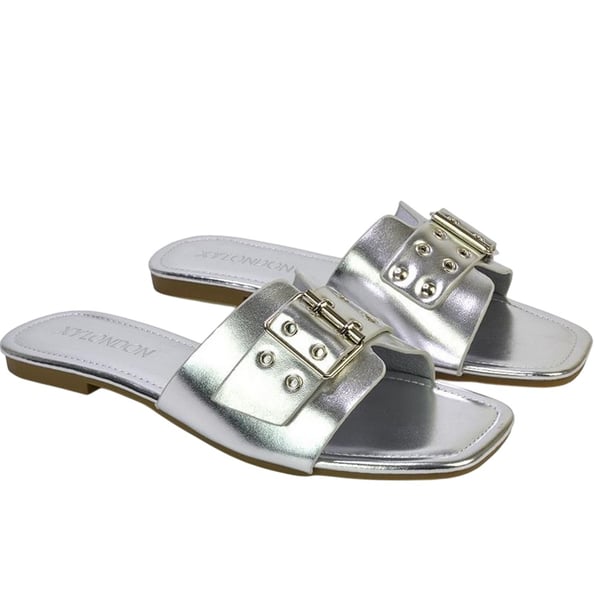 XY London Womens/Ladies Inez Buckle Metallic Square Toe Strappy Flat Sandals XY London Womens/Ladies Inez Buckle Metallic Square Toe Strappy Flat Sandals