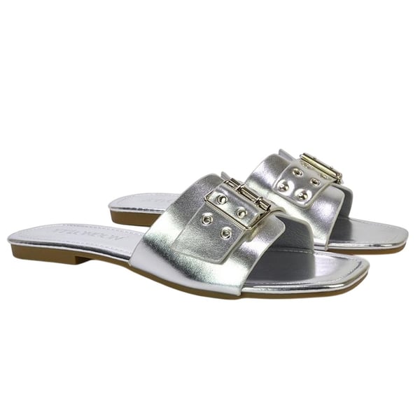 XY London Womens/Ladies Inez Buckle Metallic Square Toe Strappy Flat Sandals