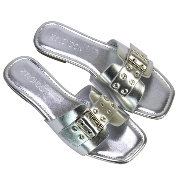 XY London Womens/Ladies Inez Buckle Metallic Square Toe Strappy Flat Sandals