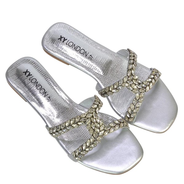 XY London Womens/Ladies Kane Diamante Square Toe Cut Out Flat Sandals