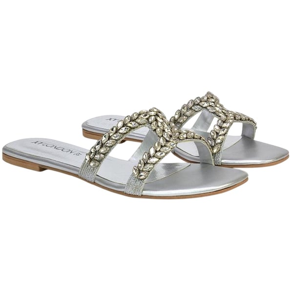 XY London Womens/Ladies Kane Diamante Square Toe Cut Out Flat Sandals XY London Womens/Ladies Kane Diamante Square Toe Cut Out Flat Sandals
