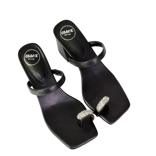 XY London Womens/Ladies Daiquiri Diamante Double Strap Medium Block Heel Mule Sandals