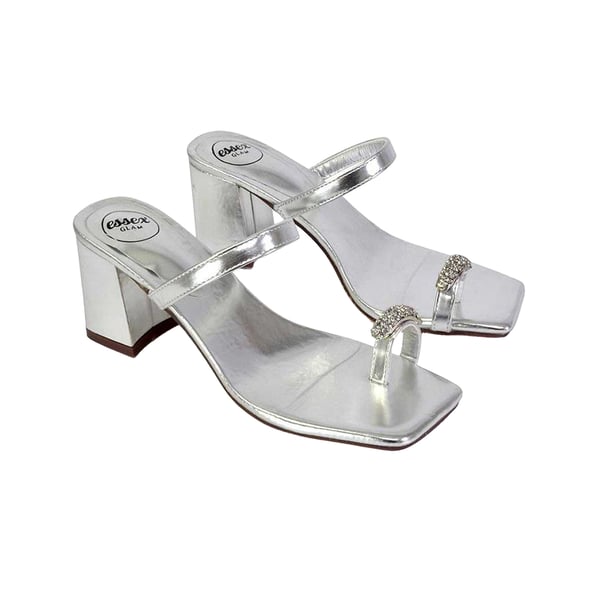 XY London Womens/Ladies Daiquiri Diamante Double Strap Medium Block Heel Mule Sandals
