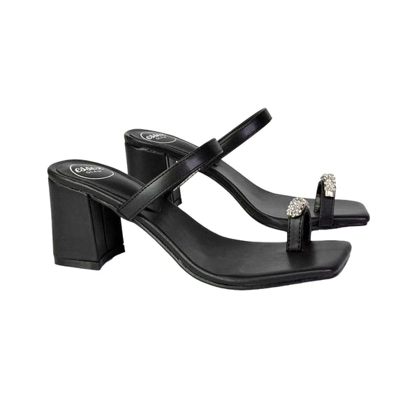 XY London Womens/Ladies Daiquiri Diamante Double Strap Medium Block Heel Mule Sandals