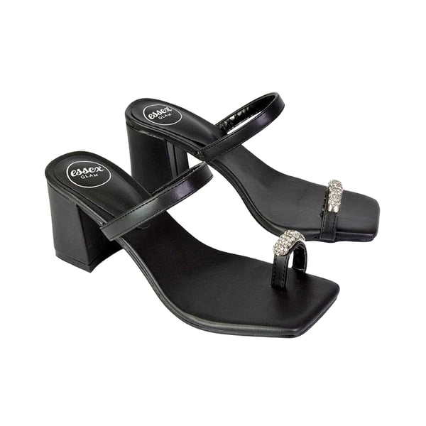 XY London Womens/Ladies Daiquiri Diamante Double Strap Medium Block Heel Mule Sandals