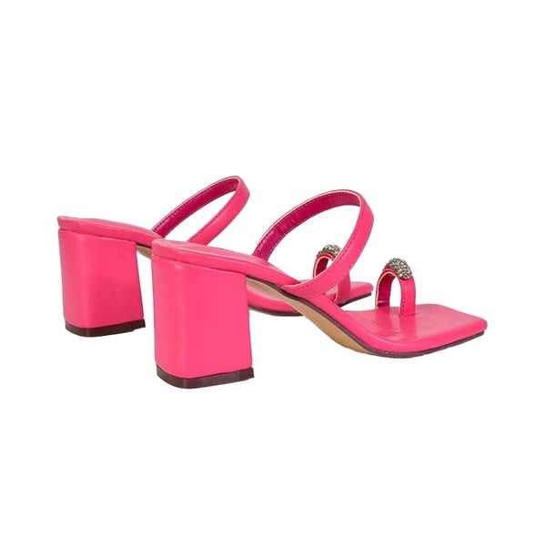 XY London Womens/Ladies Daiquiri Diamante Double Strap Medium Block Heel Mule Sandals