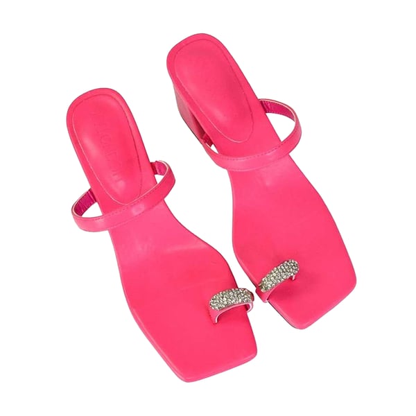 XY London Womens/Ladies Daiquiri Diamante Double Strap Medium Block Heel Mule Sandals