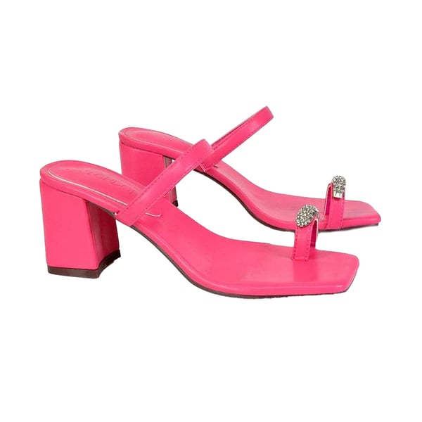 XY London Womens/Ladies Daiquiri Diamante Double Strap Medium Block Heel Mule Sandals