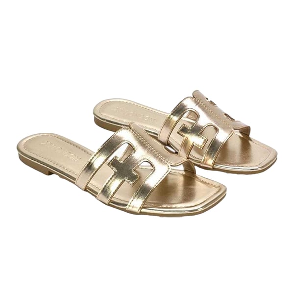 XY London Womens/Ladies Ellie Metallic Cut Out Strap Square Flat Sandals