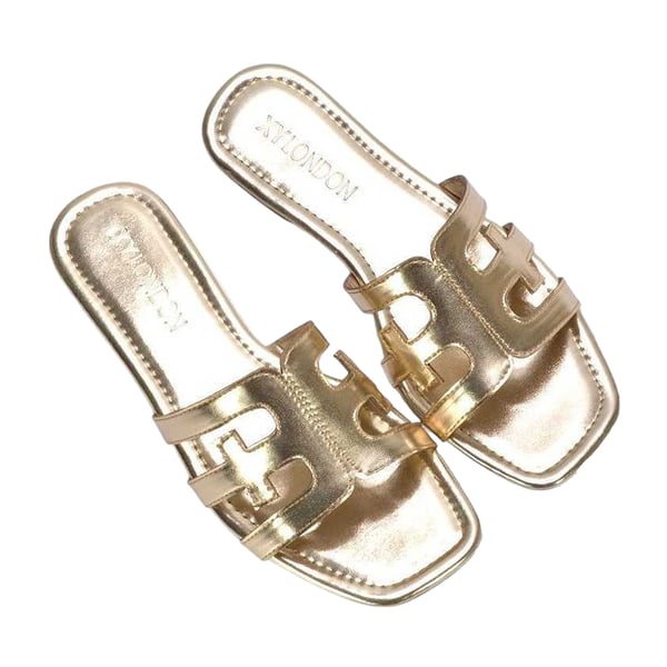 XY London Womens/Ladies Ellie Metallic Cut Out Strap Square Flat Sandals