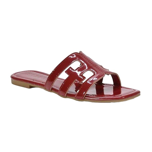 XY London Dam Ellie Metallisk Utskuren Rem Fyrkantiga Platta Sandaler