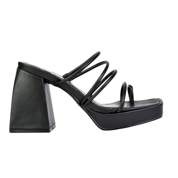 XY London Womens/Ladies Colt Strappy Square Toe High Block Heel Mule Sandals XY London Womens/Ladies Colt Strappy Square Toe High Block Heel Mule Sandals