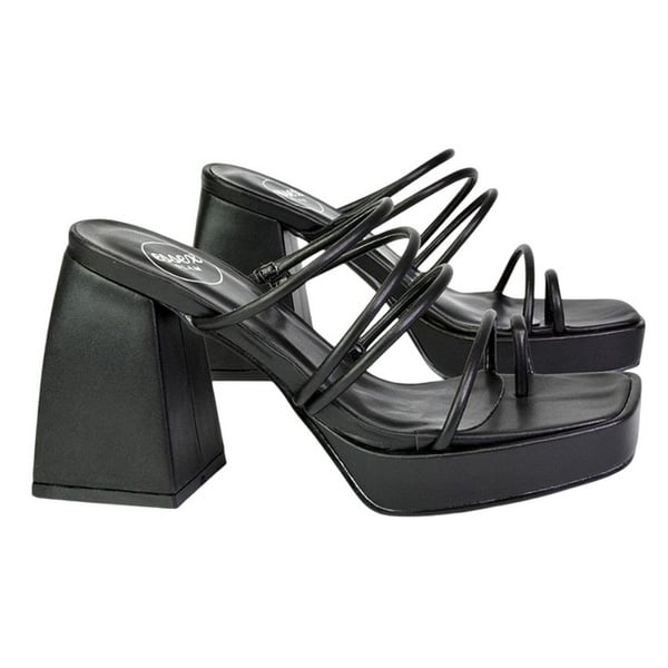 XY London Womens/Ladies Colt Strappy Square Toe High Block Heel Mule Sandals