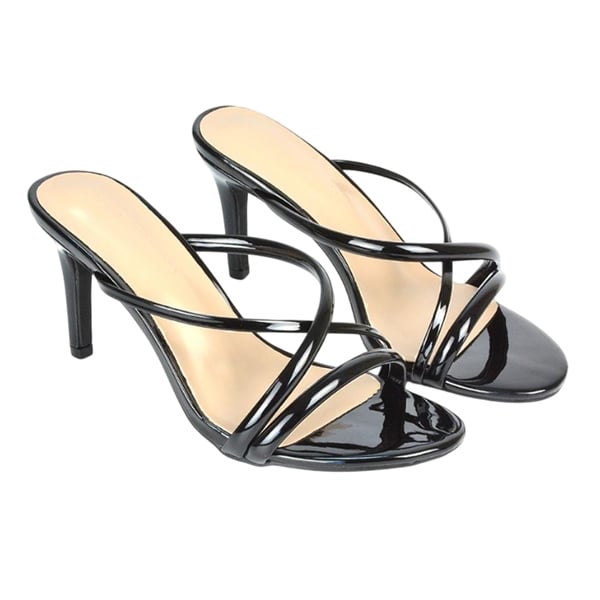 XY London Womens/Ladies Angel Patent Crossover Strap Mule Sandals