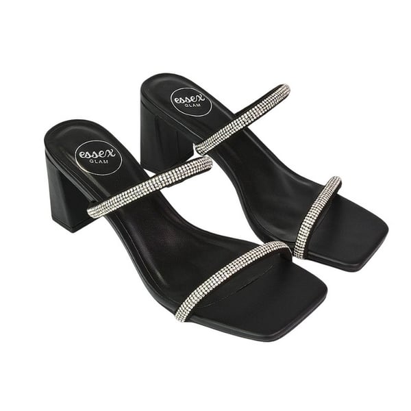 XY London Womens/Ladies Holden Diamante Square Toe Medium Block Mules