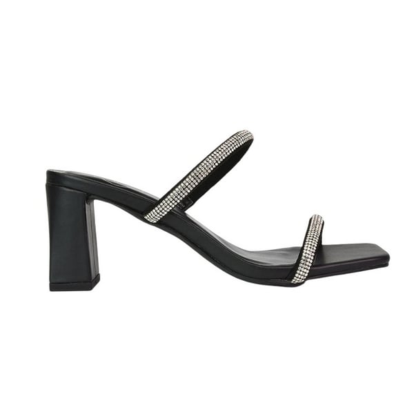 XY London Womens/Ladies Holden Diamante Square Toe Medium Block Mules
