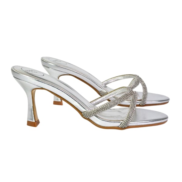 XY London Womens/Ladies Abby Metallic Diamante Strappy Stiletto Heel Mules