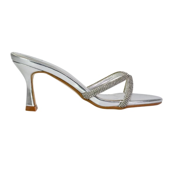 XY London Womens/Ladies Abby Metallic Diamante Strappy Stiletto Heel Mules