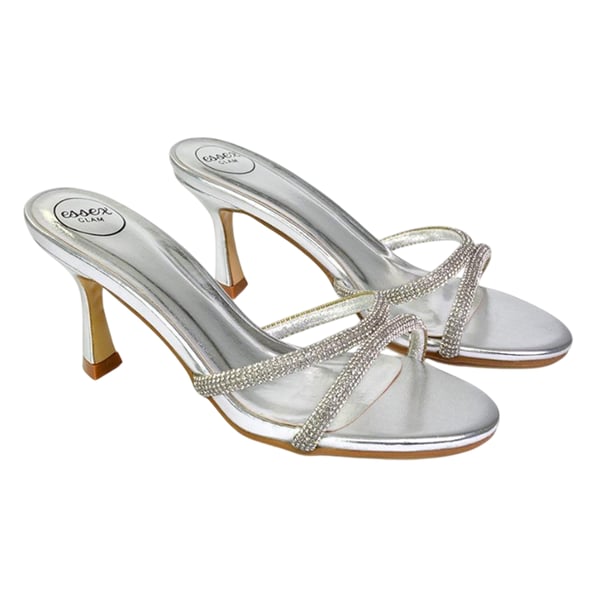 XY London Womens/Ladies Abby Metallic Diamante Strappy Stiletto Heel Mules