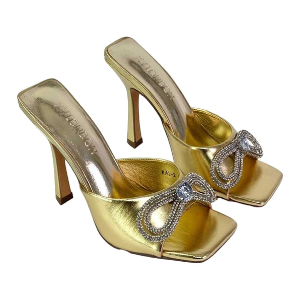 XY London Womens/Ladies Elsa Diamante Metallic Square Toe Bow Mule Sandals