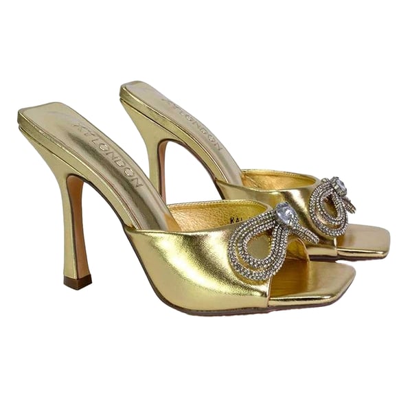 XY London Womens/Ladies Elsa Diamante Metallic Square Toe Bow Mule Sandals