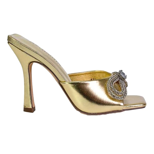 XY London Womens/Ladies Elsa Diamante Metallic Square Toe Bow Mule Sandals