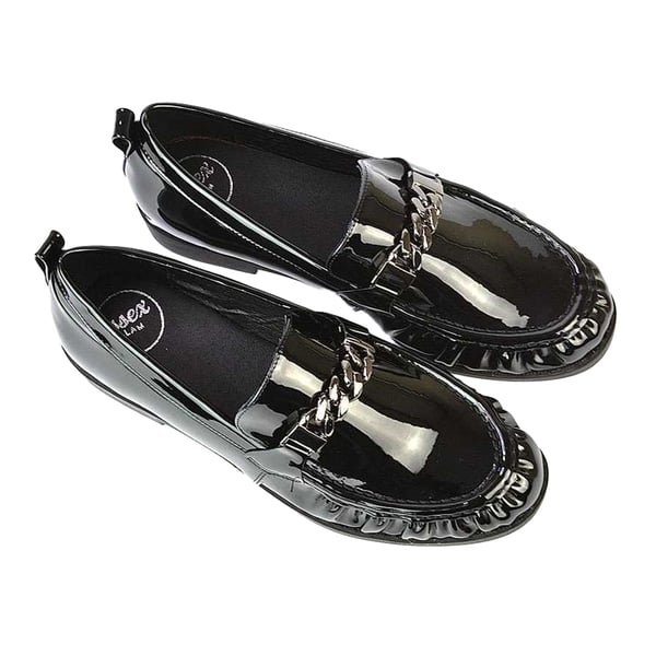 XY London Womens/Ladies Heidi Chain Detail Patent Leather Ruched Loafers