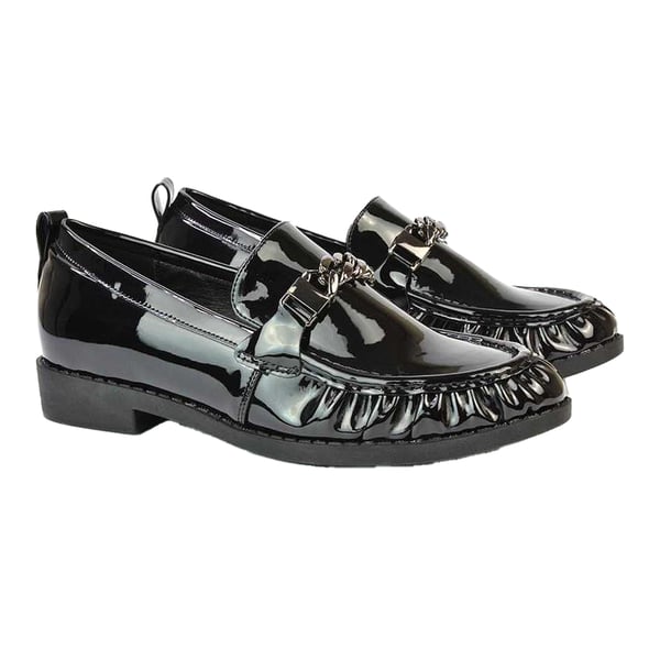 XY London Womens/Ladies Heidi Chain Detail Patent Leather Ruched Loafers