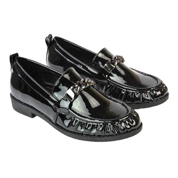XY London Womens/Ladies Heidi Chain Detail Patent Leather Ruched Loafers