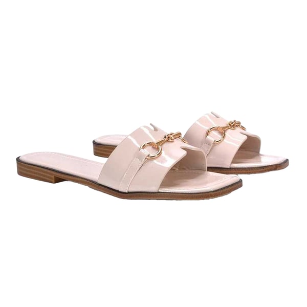 XY London Womens/Ladies Lesley Patent Square Toe Buckle Detail Sliders