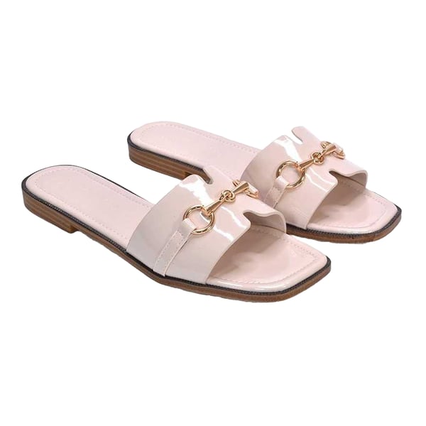 XY London Womens/Ladies Lesley Patent Square Toe Buckle Detail Sliders