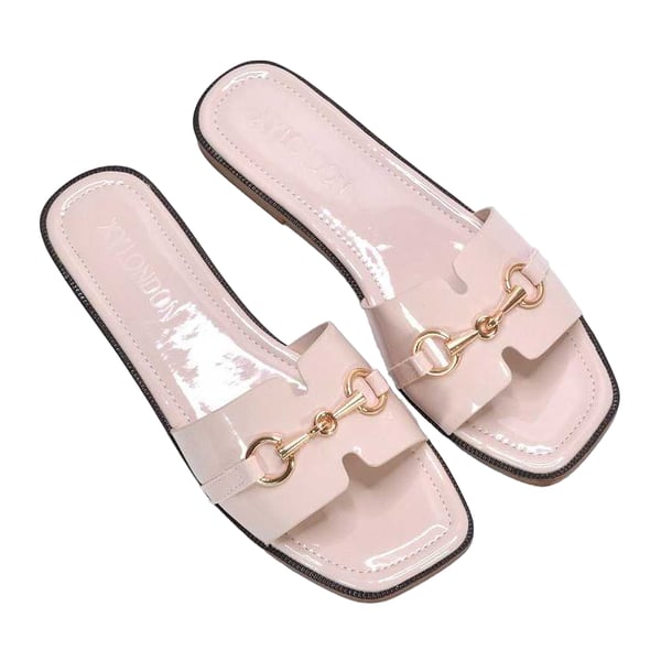 XY London Womens/Ladies Lesley Patent Square Toe Buckle Detail Sliders